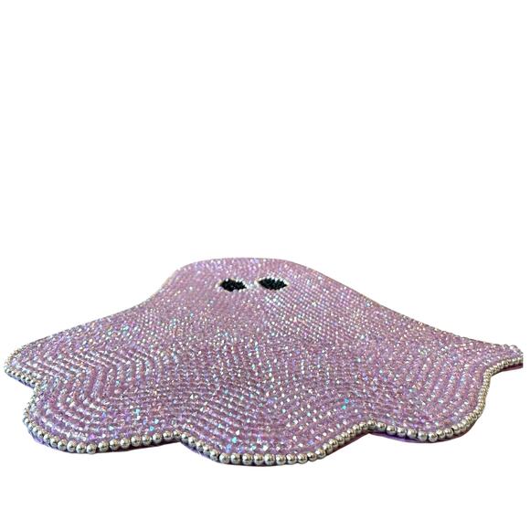 Rachel Zoe PINK GHOST Beaded Placemat 15in Halloween Glam Decor Set of 2 New - Picture 4 of 13